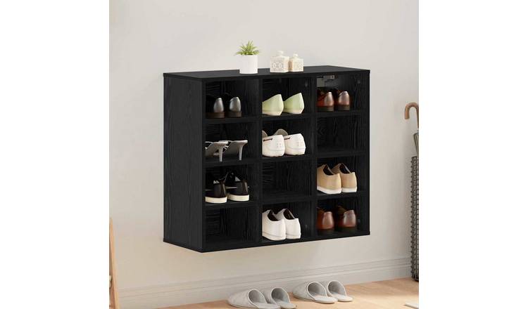 Walplus Engineered Wood Shoe Cabinet - Black Oak - 77.5 x 30 x 67 cm