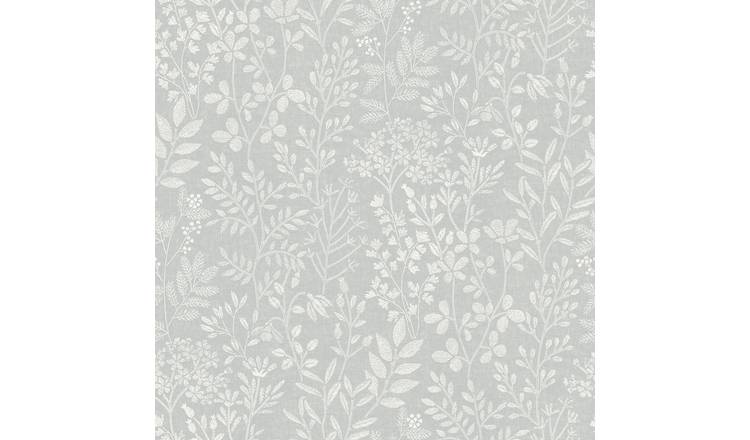 Grandeco Embroidery Stitched Organic Foliage Trail Wallpaper - Blue