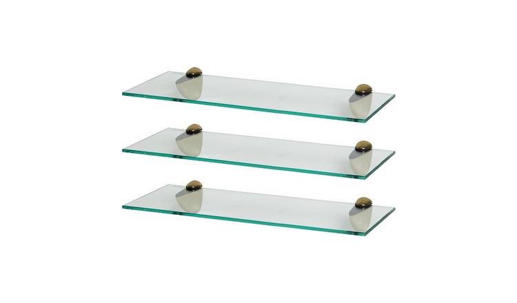 Harbour Housewares 50cm Floating Glass Bathroom Shelves Set of 3 - Gold