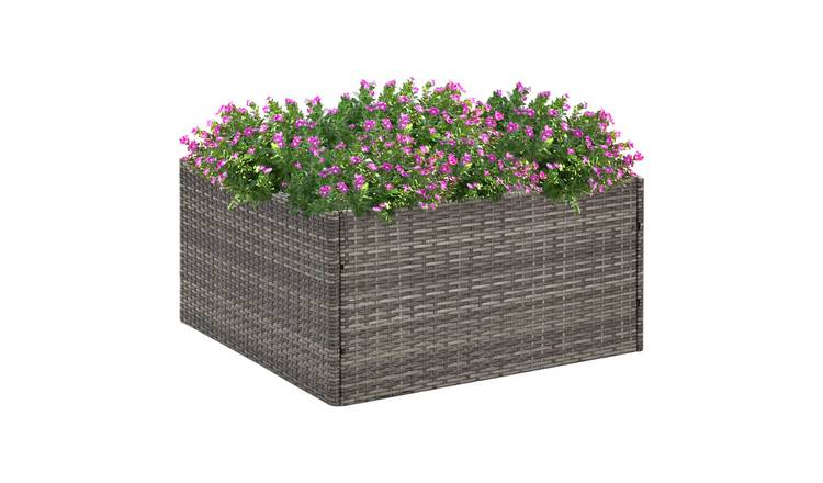 Walplus Poly Rattan Garden Planter - Grey and Transparent - 80 x 80 x 40 cm
