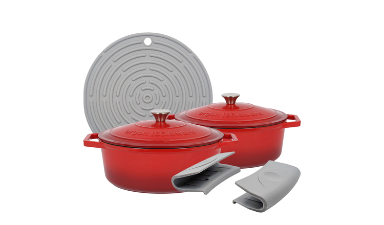 Argon Tableware Oval Cast Iron Casserole Dishes - Red Ombre - Set of 2