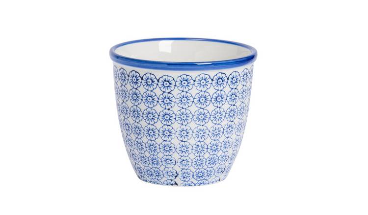 Nicola Spring Hand-Printed Plant Pot - Navy