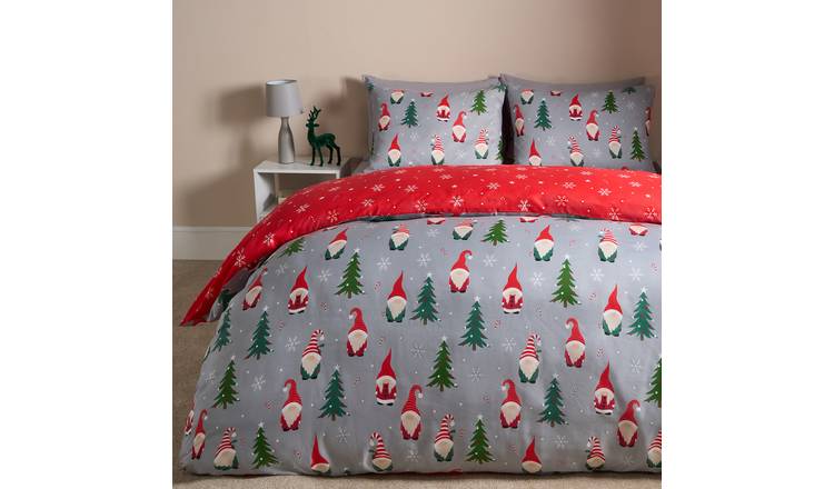 OHS Christmas Prints Microfibre Duvet Cover Set Bedding Grey - Double