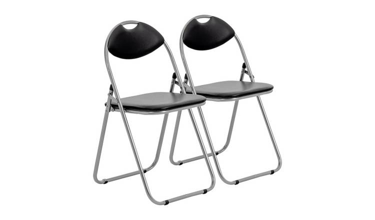 Harbour Housewares Padded Folding Chairs - Black/Silver - Pack of 2