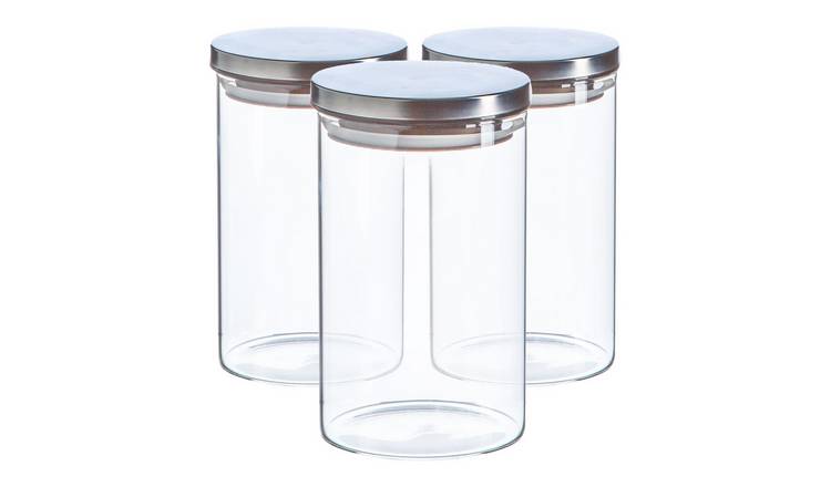 Argon Tableware Scandi Storage Jars with Metallic Lids- Silver - Set of 3