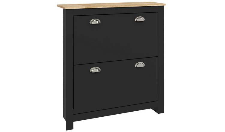HOMCOM 2 Drawer Wooden Adjustable Shoe Cabinet - Black