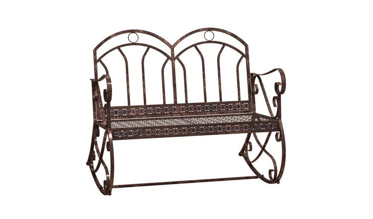 Outsunny 2 Seater Metal Garden Rocking Bench - Bronze Red