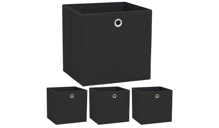 Walplus Pack of 4 Fabric Storage Boxes Non-woven - Black - 32 x 32 x 32 cm