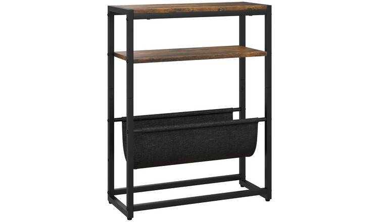 HOMCOM 3 Tier Narrow Side Table with Magazine Rack - Rustic Brown