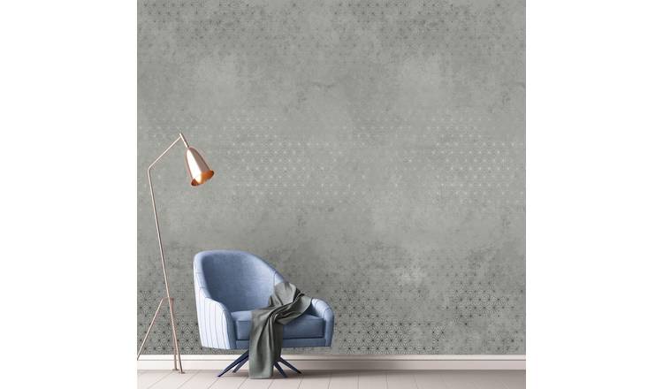 Grandeco Geo Concrete 3 lane Repeatable Textured Wallpaper Mural  - Grey