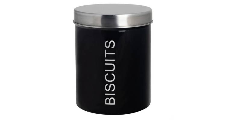 Harbour Housewares Round Metal Kitchen Biscuit Tin - Black
