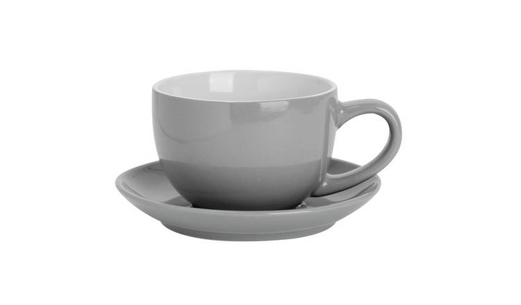 Argon Tableware Coloured Cappuccino Cup & Saucer Set - 250ml - Grey