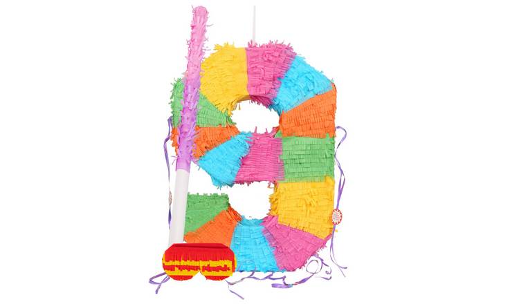 Fax Potato Number 9 Pinata Set with Stick & Blindfold - Pink Stick
