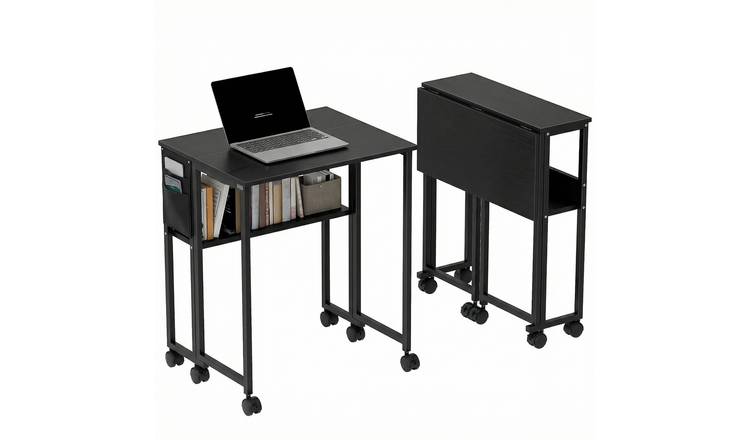 HOMCOM Foldable Office Desk with Wheels - Black