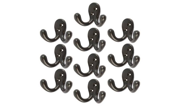 Hammer & Tongs Double Coat Hook - Black - Pack of 10