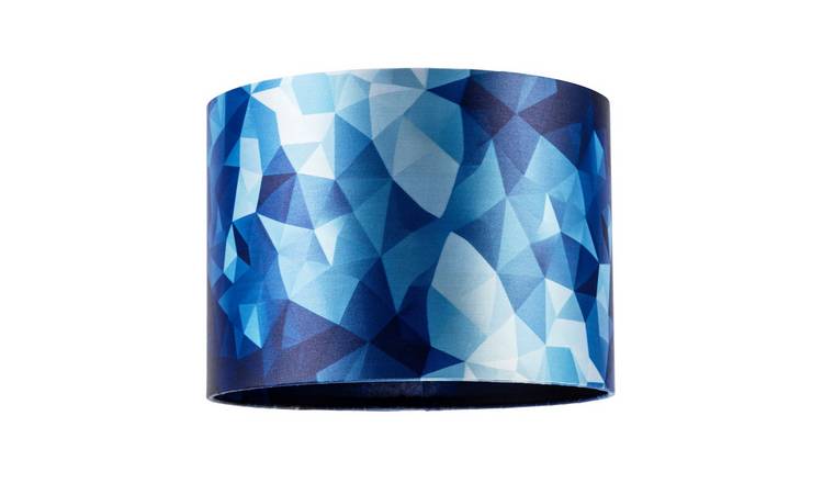 Happy Homewares Midnight Blue Geometric Satin Fabric Round Lampshade - 25cm