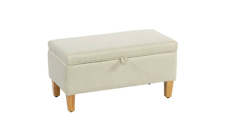 HOMCOM Linen Storage Ottoman Storage Box With Rubberwood Legs -Beige