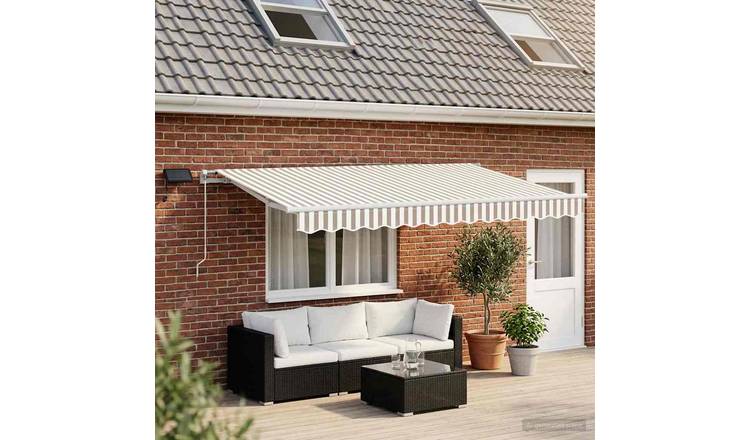 Walplus Polyester Retractable Awning - Light Grey and White - 400 x 300 cm
