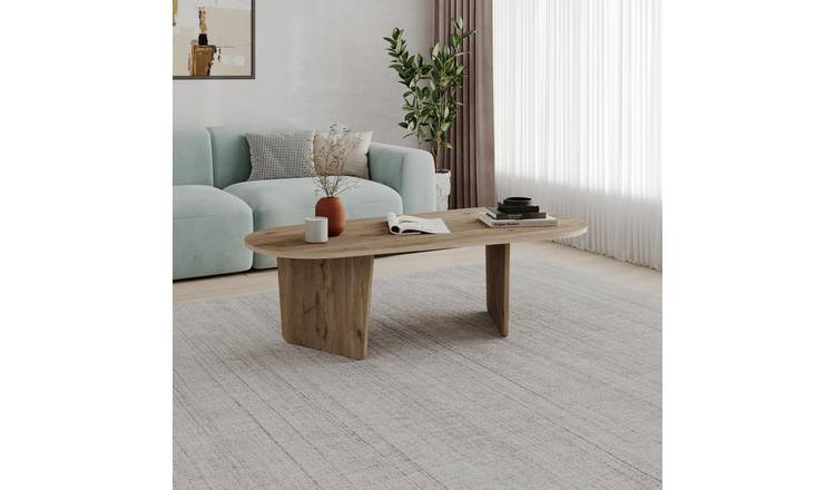 Decortie Ovalis Melamine Wood-Effect Coffee Table - Natural Wood
