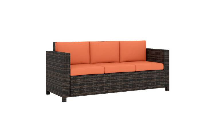 Outsunny 3 Seater Rattan Sofa with Thick Padded Cushion - Orange