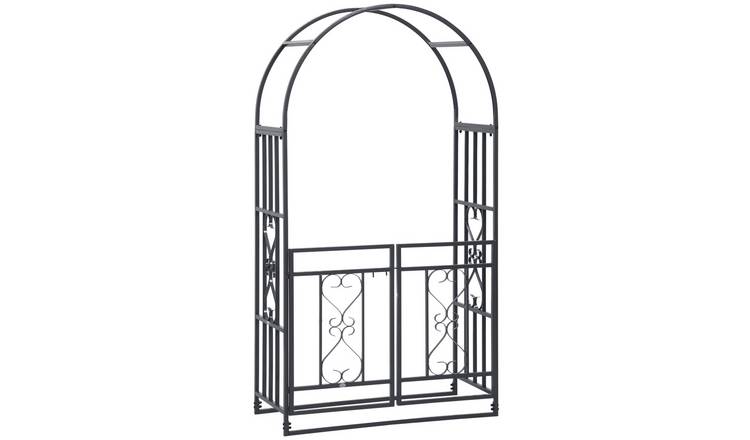 Outsunny Metal Garden Arch Trellis with Double Gates - Dark Grey