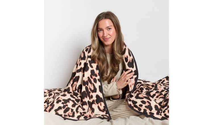 OHS Leopard Supersoft 8kg Weighted Blanket 150x200cm - Brown