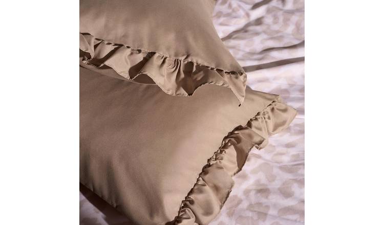 OHS 2 Pack Plain Dyed Frill Edge Pillowcases - Natural