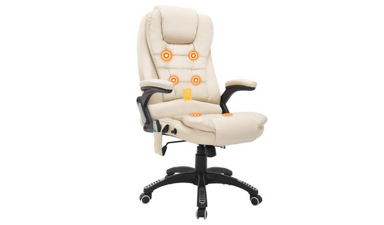 HOMCOM Faux Leather Adjustable Swivel Massage Office Chair - Beige