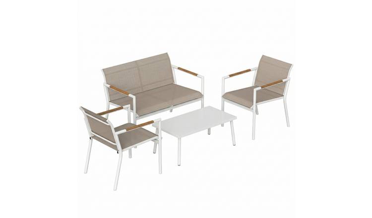 Outsunny 4 Seater Metal Garden Furniture Set with Breathable Mesh Seats - Khaki