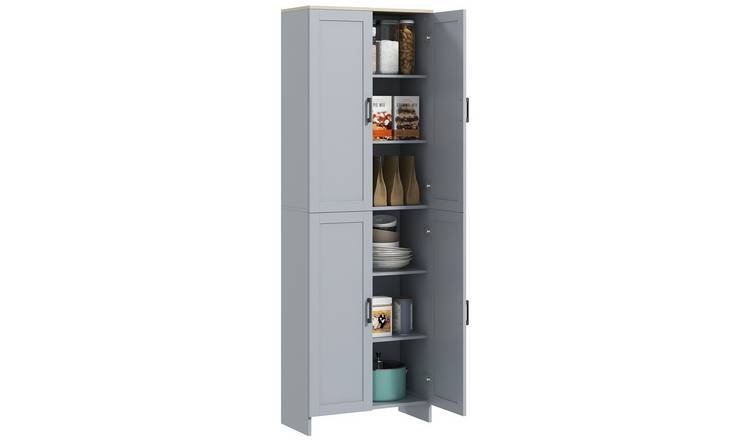 HOMCOM 4 Door Modern Adjustable Freestanding Kitchen Cupboard - Grey