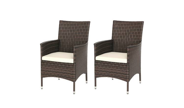 Outsunny 4 Piece PE Rattan Dining Chair with High Backrest - Mixed Brown