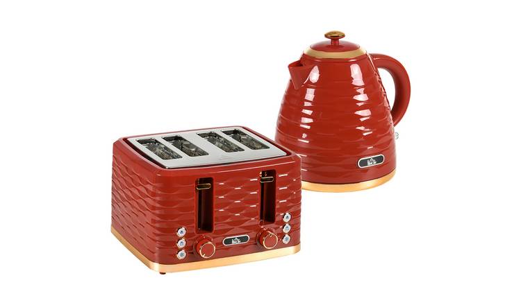 HOMCOM Kettle and 4 Slice Toaster Set with 7 Browning Controls - Red
