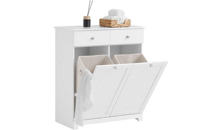 SoBuy 2 Laundry Baskets 2 Drawers 78cm Wide Bathroom Cabinet Cupboard - White