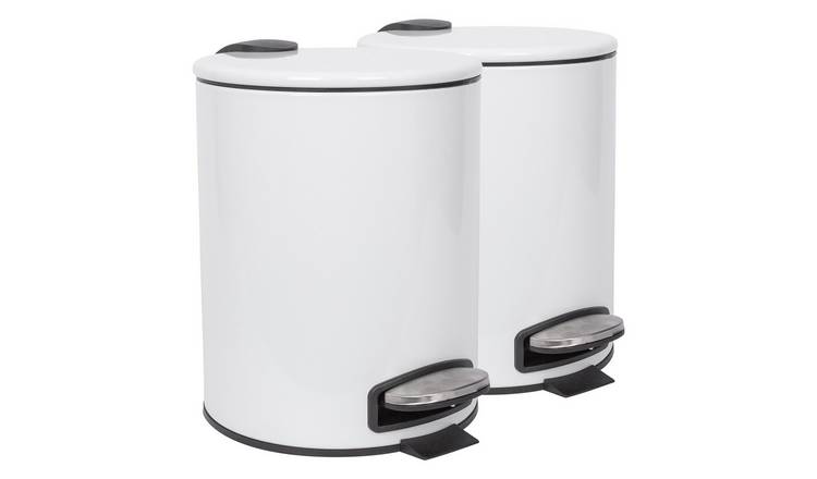 Harbour Housewares Round Stainless Steel Pedal Bins - 5L - White - Pack of 2