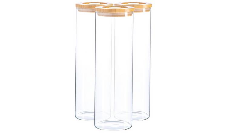 Argon Tableware Glass Storage Jars with Wooden Lids - Pack of 3