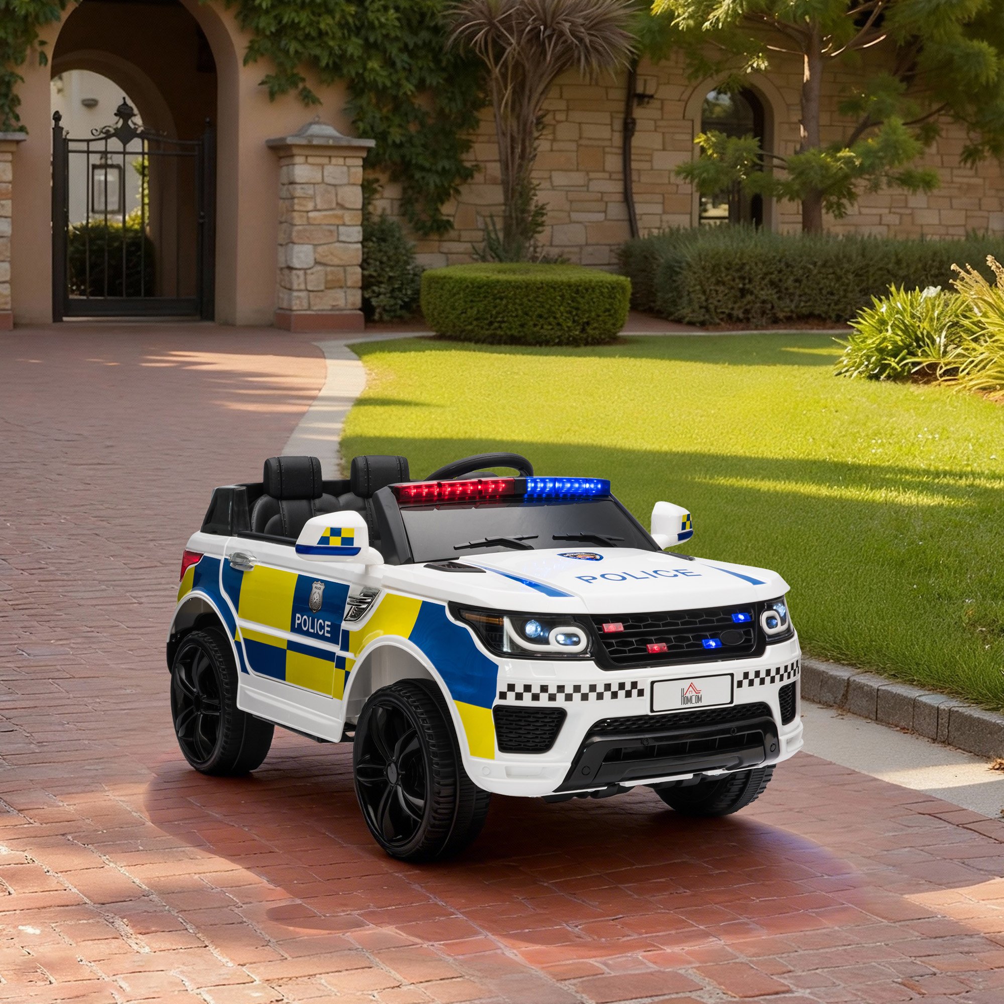 HOMCOM 12V 2 Motors 3-6 Years Remote Control Police Electric Ride on Car – White - Image 2