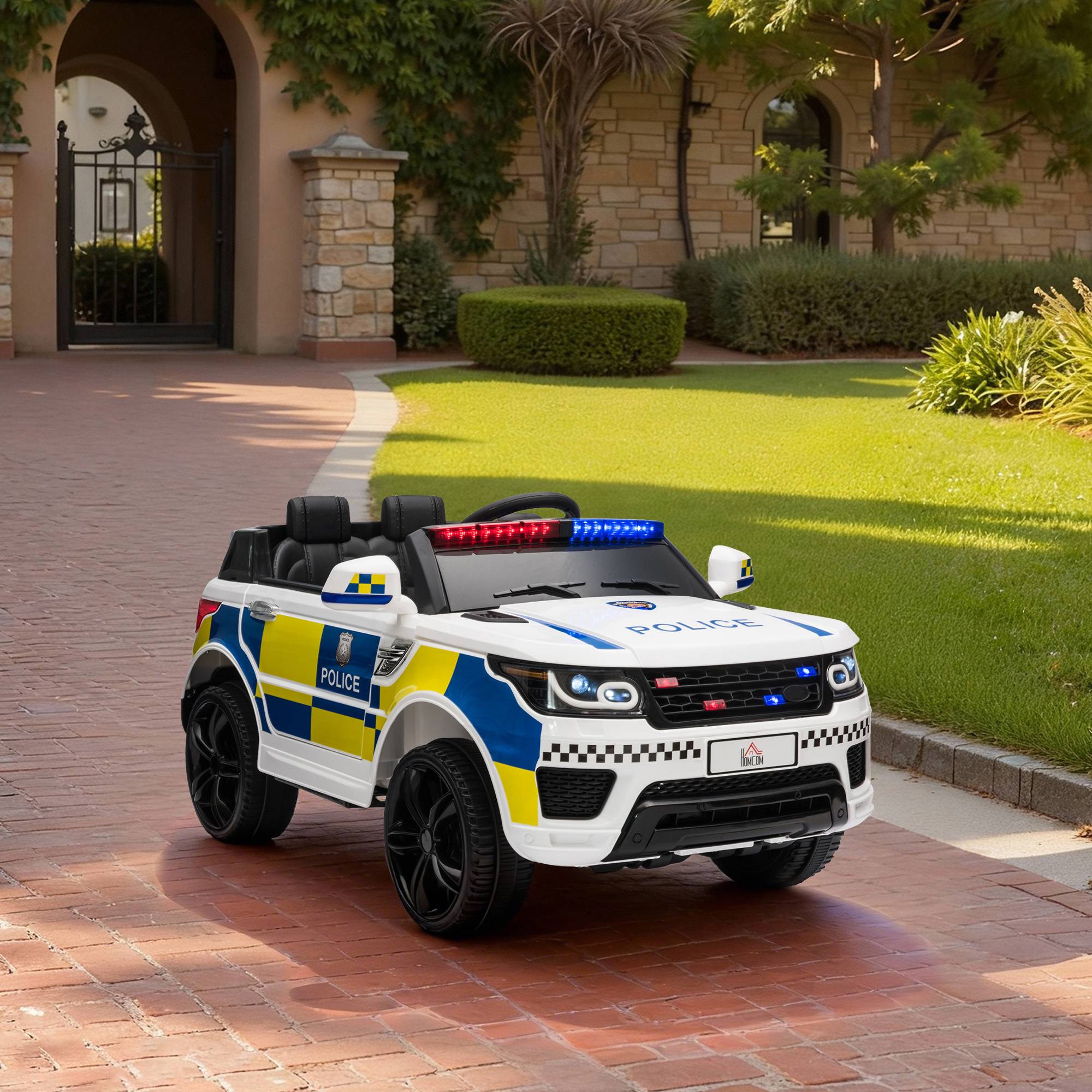 HOMCOM 12V 2 Motors 3-6 Years Remote Control Police Electric Ride on Car – White - Image 2