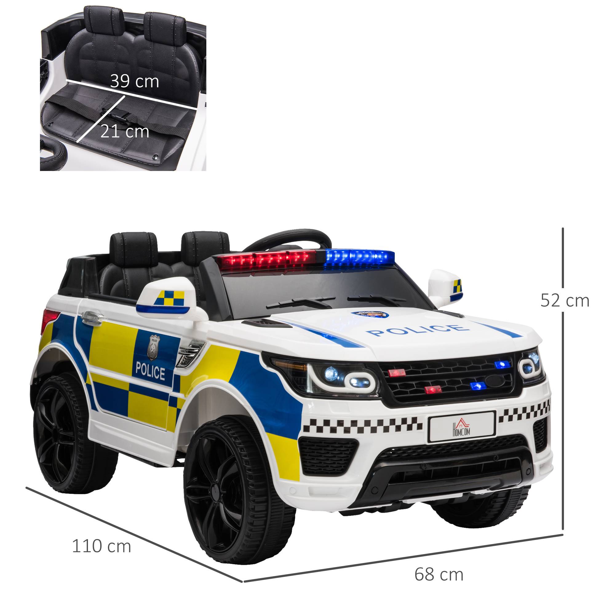 HOMCOM 12V 2 Motors 3-6 Years Remote Control Police Electric Ride on Car – White - Image 3