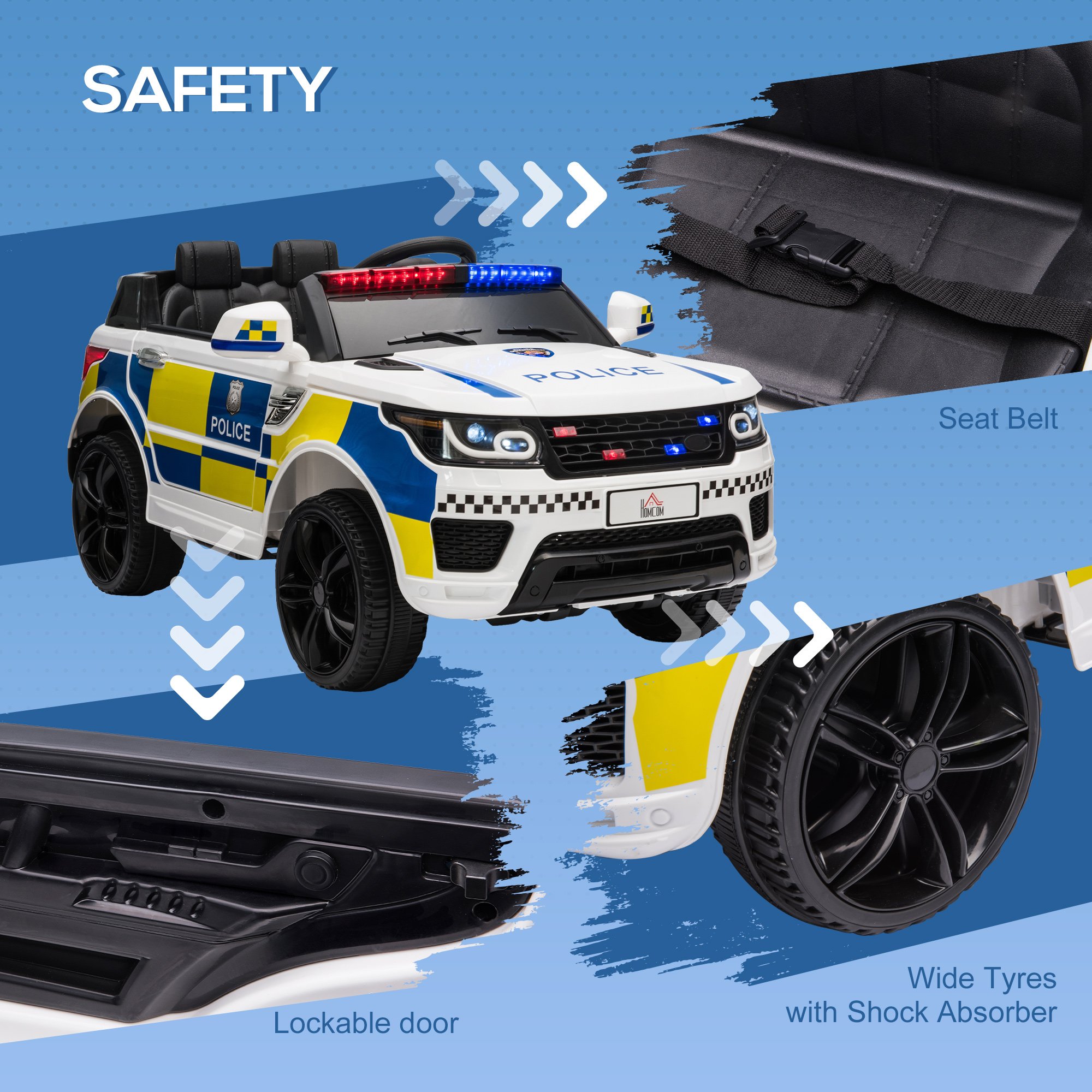 HOMCOM 12V 2 Motors 3-6 Years Remote Control Police Electric Ride on Car – White - Image 6