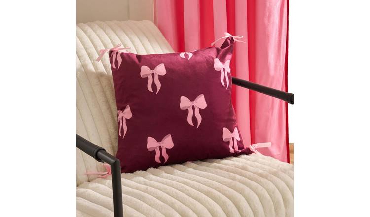 OHS 2 Pack Bow Print Cushion Covers 45 x 45cm - Burgundy