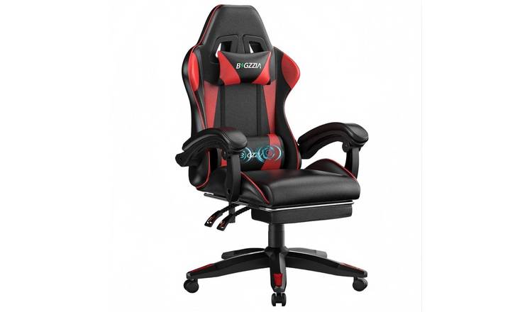 Rattantree Ergonomic Massage Gaming Chair with Footrest - Red & Black