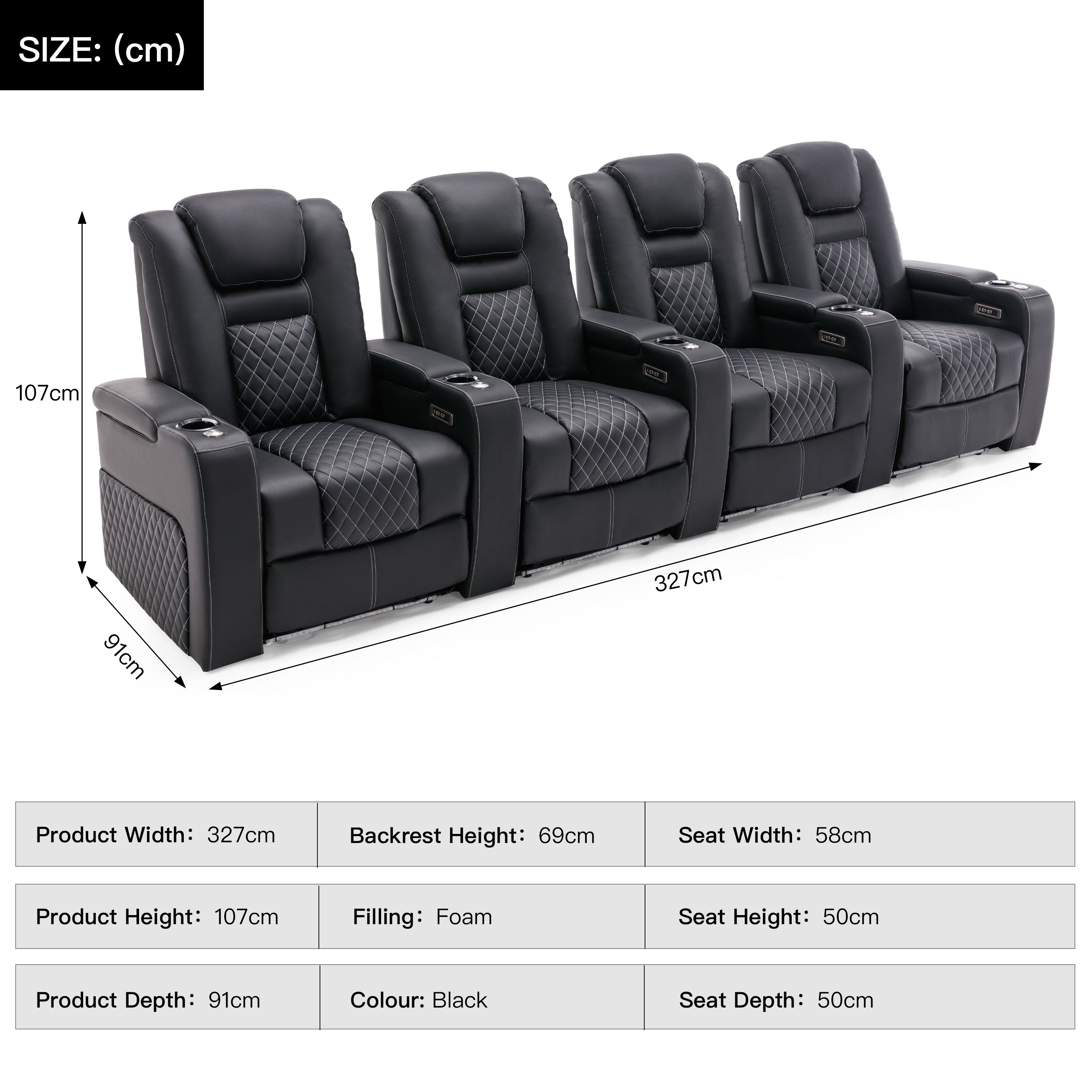 Furniture Online Broadway Electric Recliner 4 Seater Sofa – Black And White - Image 8