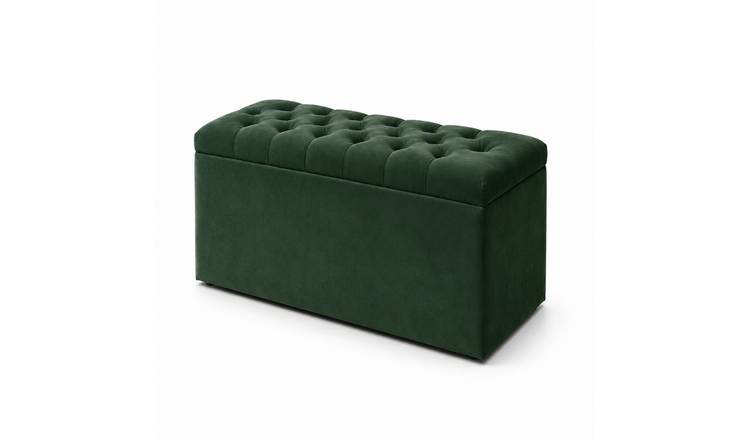 Comfy Deluxe Chesterfield Plush Velvet Storage Ottoman – Green