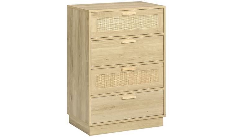 HOMCOM Rattan 4 Drawer Chest - Natural Wood