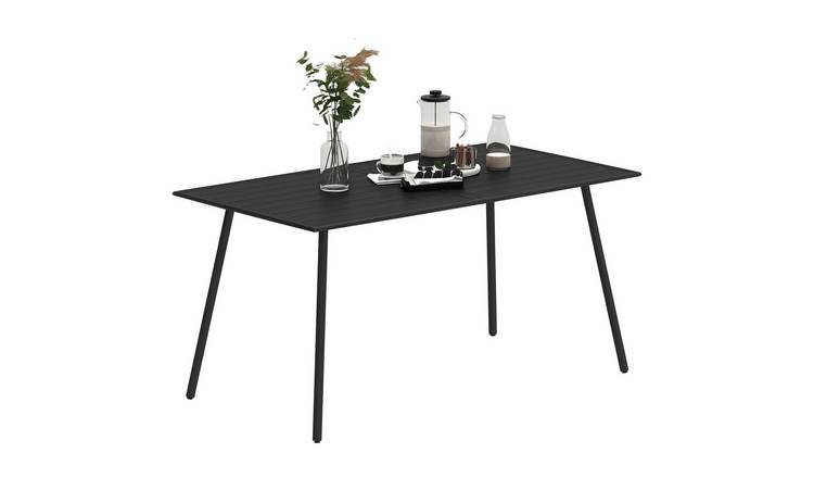 Outsunny 6 Seater Steel Dining Table with Easy Clean Slat Top - Black