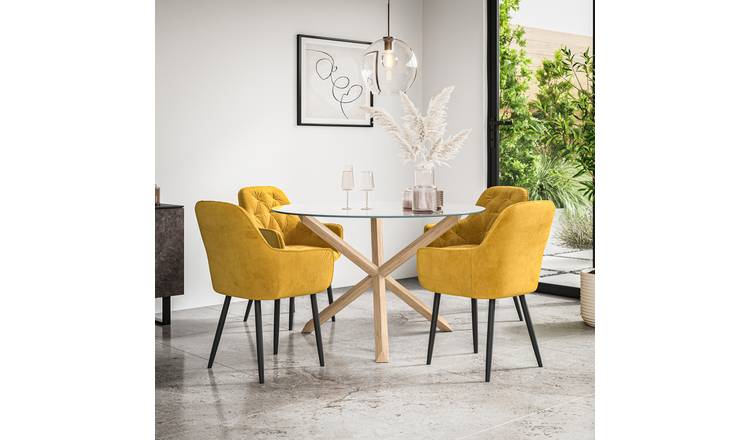 Furniture Online Malvern Anika Glass Top Dining Table & 4 Mustard Chairs