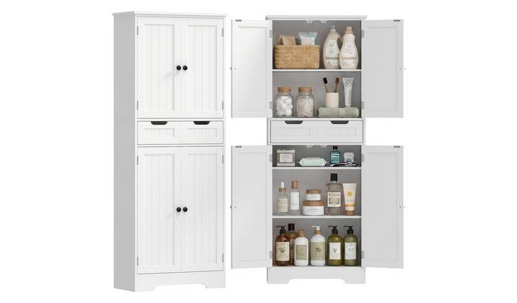 HOMCOM Tall Bathroom Cabinet with Drawer Shelves and Doors - White