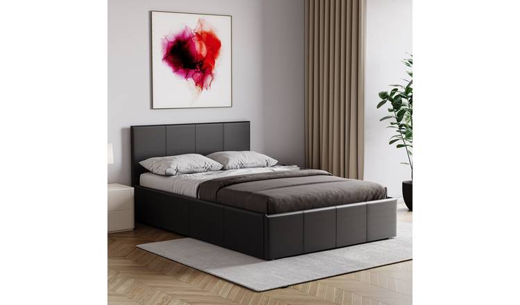 Vida Designs Lisbon Small Double Ottoman Faux Leather Storage Bed - Black