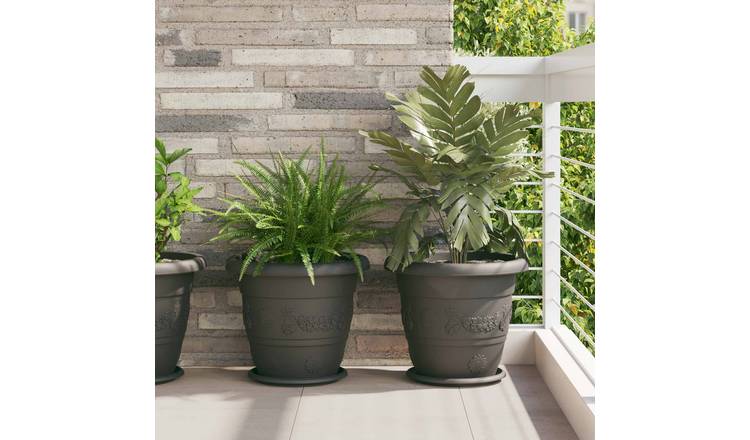 Walplus Pack of 6 Plastic Plant Pot - Black - 39 x 39 x 32 cm