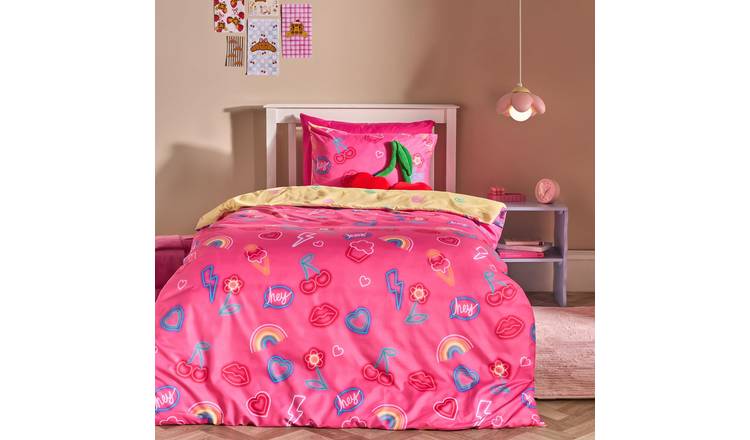 OHS Neon Lights Duvet Cover Set Magenta - Double